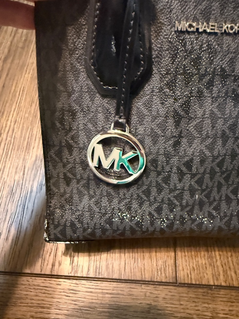 Michael Kors Black Logo Mini Tote with Gold MK Charm - Picture 2 of 7